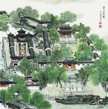 曹仁栄蘇州公園の壁の古い中国人 Oil Paintings